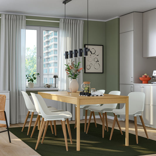 TONSTAD / GRÖNSTA table and 6 chairs, oak veneer/white, 200x85 cm
