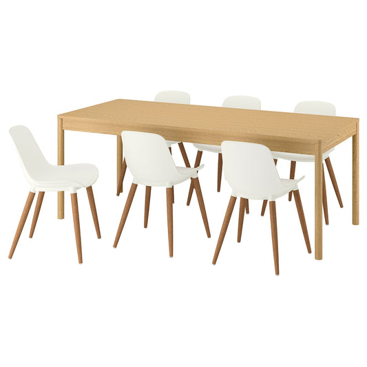 TONSTAD / GRÖNSTA table and 6 chairs, oak veneer/white, 200x85 cm