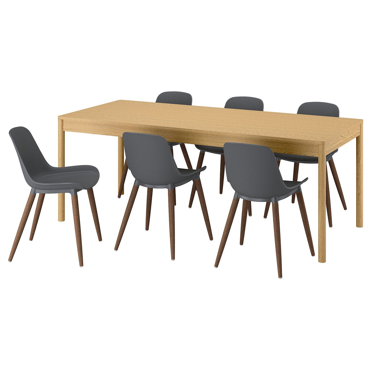 TONSTAD / GRÖNSTA table and 6 chairs, oak veneer/grey, 200x85 cm
