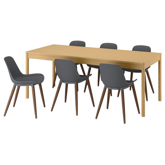 TONSTAD / GRÖNSTA table and 6 chairs, oak veneer/grey, 200x85 cm