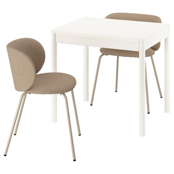TONSTAD / KRYLBO table and 2 chairs, off-white/Tonerud dark beige, 80/120x70 cm