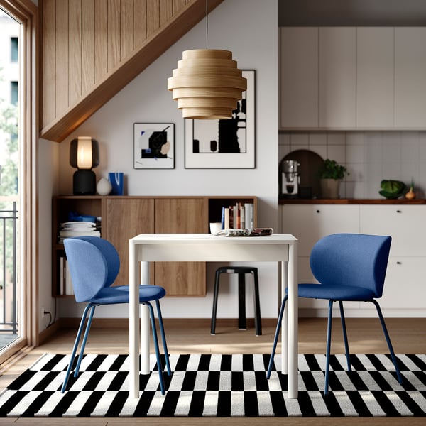 TONSTAD / KRYLBO Table and 2 chairs, off-white/Tonerud blue, 80/120x70 cm