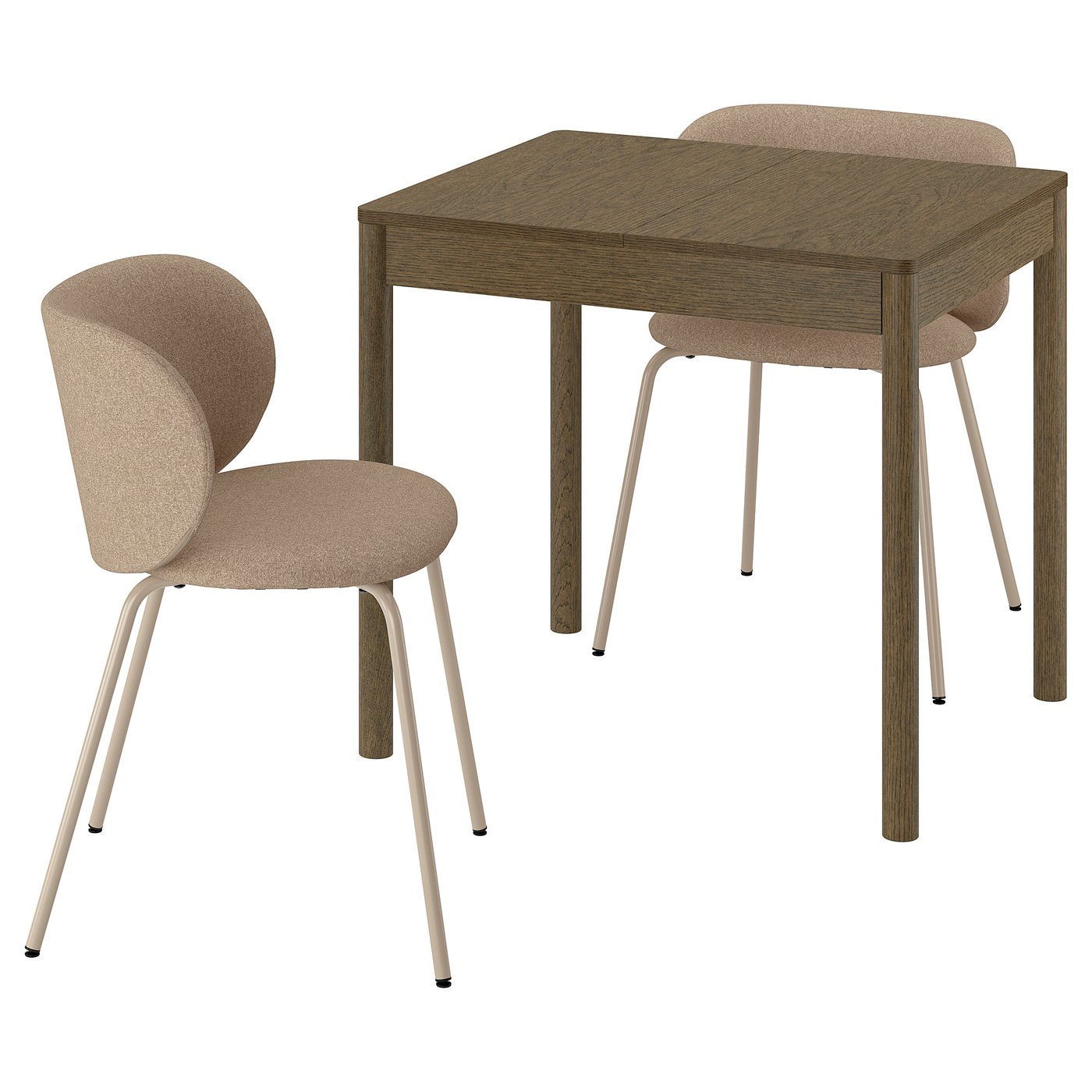 TONSTAD / KRYLBO table and 2 chairs, brown stained oak veneer/Tonerud dark beige, 80/120x70 cm