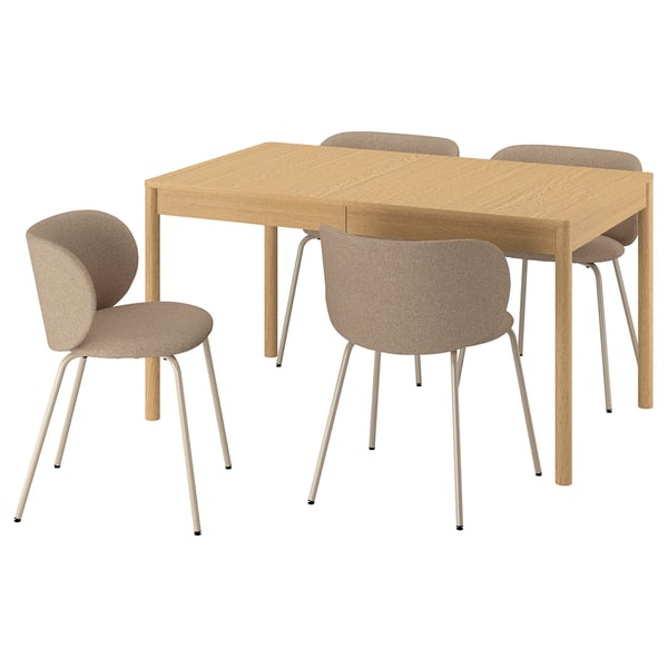 TONSTAD / KRYLBO table and 4 chairs, oak veneer/Tonerud dark beige, 140/196x85 cm