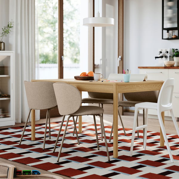 TONSTAD / KRYLBO table and 4 chairs, oak veneer/Tonerud dark beige, 140/196x85 cm