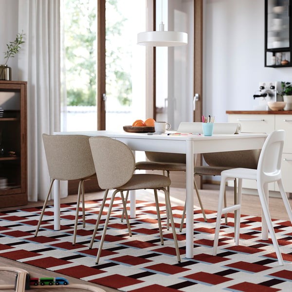 TONSTAD / KRYLBO table and 4 chairs, off-white/Tonerud dark beige, 140/196x85 cm