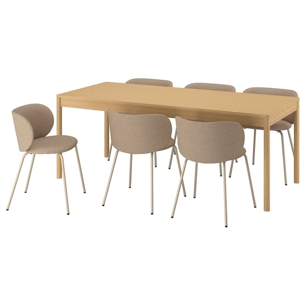 TONSTAD / KRYLBO table and 6 chairs, oak veneer/Tonerud dark beige, 200x85 cm