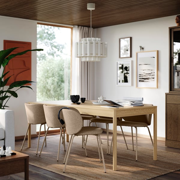 TONSTAD / KRYLBO table and 6 chairs, oak veneer/Tonerud dark beige, 200x85 cm
