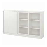 TONSTAD storage combination w sliding doors, off-white/clear glass, 201x37x116 cm