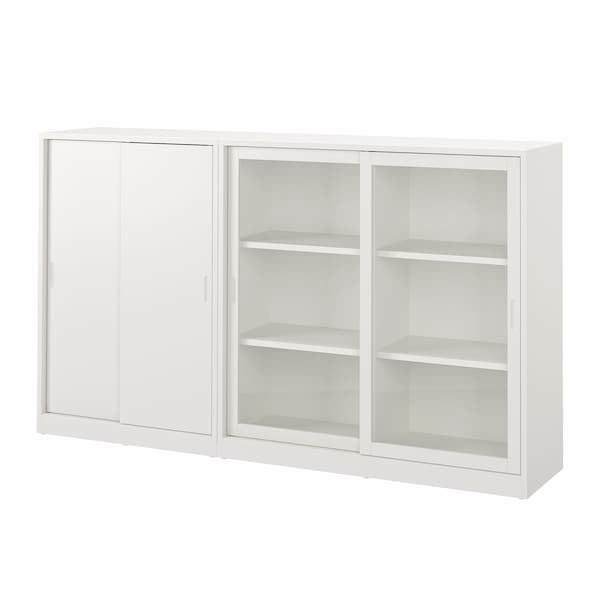 Ikea TONSTAD - Storage combination w sliding doors, off-white/clear glass, 201x37x116 cm