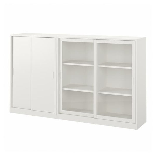 Ikea TONSTAD - Storage combination w sliding doors, off-white/clear glass, 201x37x116 cm