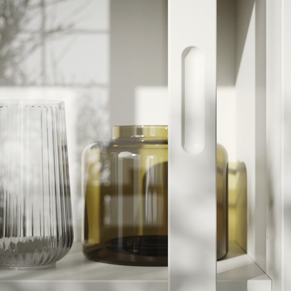 TONSTAD - TONSTAD Storage combination w sliding doors, off-white/clear glass, 243x37x116 cm
