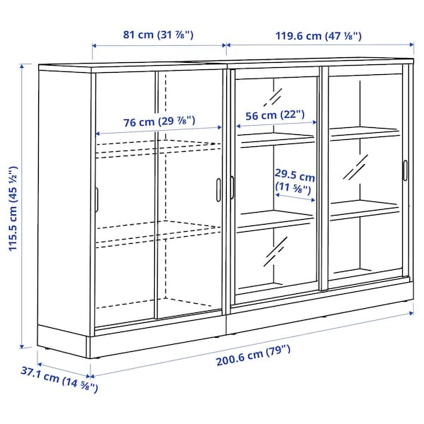 Ikea TONSTAD - Storage combination w sliding doors, off-white/clear glass, 201x37x116 cm