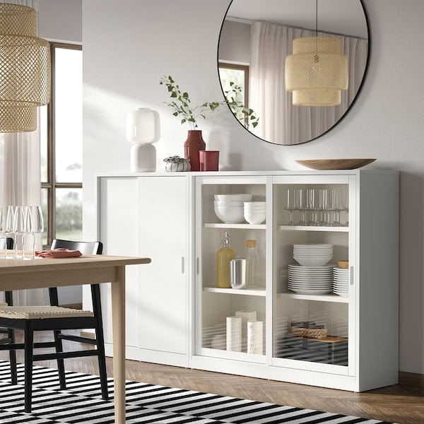 Ikea TONSTAD - Storage combination w sliding doors, off-white/clear glass, 201x37x116 cm