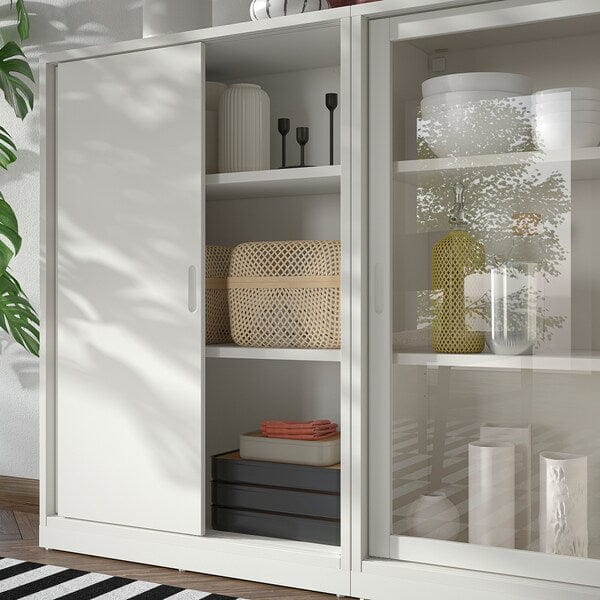 Ikea TONSTAD - Storage combination w sliding doors, off-white/clear glass, 201x37x116 cm