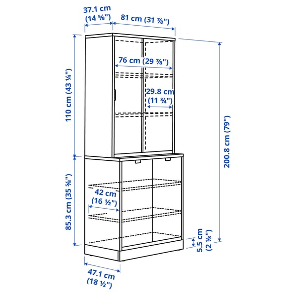 TONSTAD storage combination w sliding doors, off-white, 81x47x201 cm