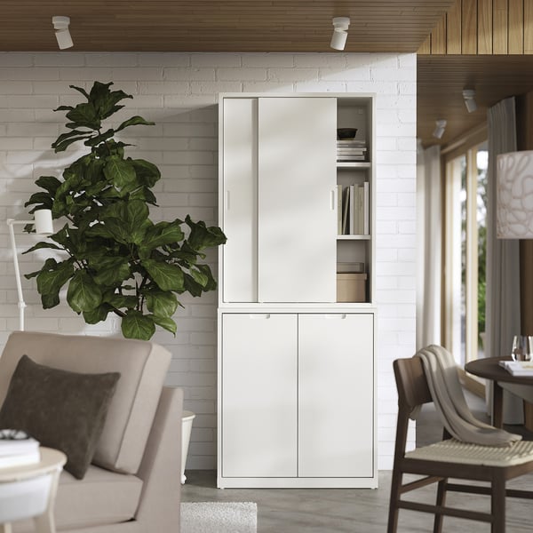 TONSTAD storage combination w sliding doors, off-white, 81x47x201 cm