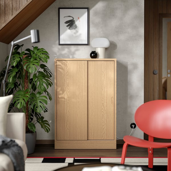 TONSTAD - TONSTAD Cabinet with sliding doors, oak veneer, 82x37x120 cm