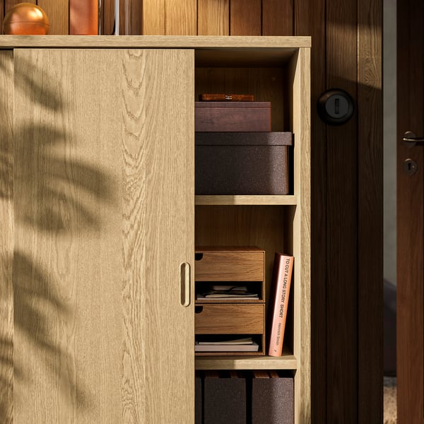 TONSTAD - TONSTAD Cabinet with sliding doors, oak veneer, 82x37x120 cm