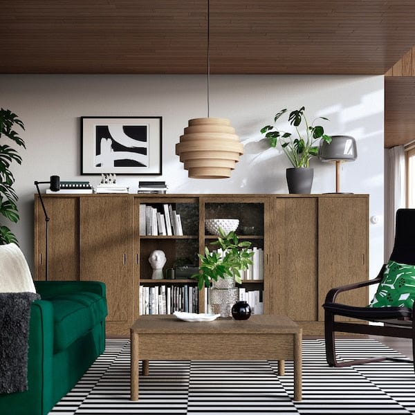 Ikea TONSTAD - Storage combination w sliding doors, brown stained oak veneer/clear glass, 284x37x120 cm