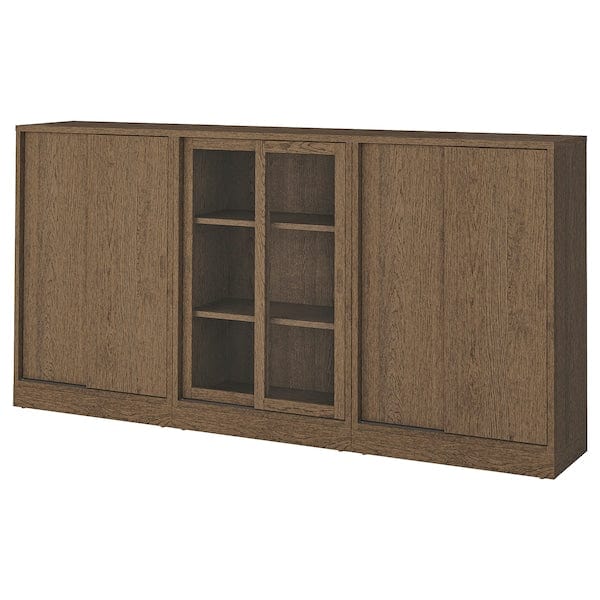 Ikea TONSTAD - Storage combination w sliding doors, brown stained oak veneer/clear glass, 245x37x120 cm