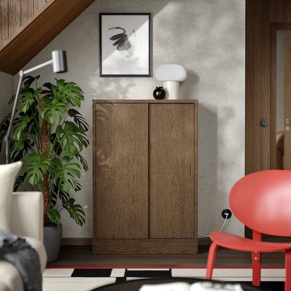 Ikea TONSTAD - Cabinet with sliding doors, brown stained oak veneer, 82x37x120 cm