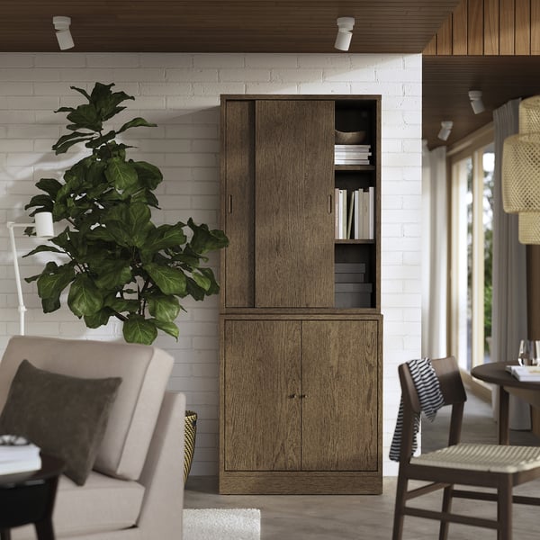 TONSTAD - TONSTAD Storage combination w sliding doors, brown stained oak veneer, 82x47x201 cm