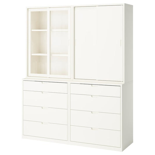 TONSTAD - TONSTAD Storage combination with drawers, off-white/glass, 164x47x206 cm