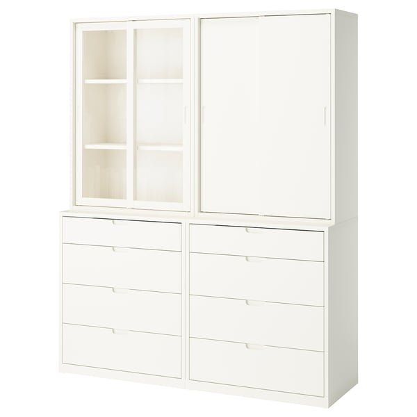 TONSTAD - TONSTAD Storage combination with drawers, off-white/glass, 164x47x206 cm