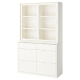TONSTAD storage combination with drawers, off-white/glass, 121x47x206 cm
