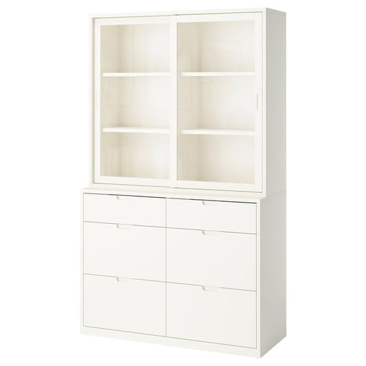 TONSTAD - TONSTAD Storage combination with drawers, off-white/glass, 121x47x206 cm
