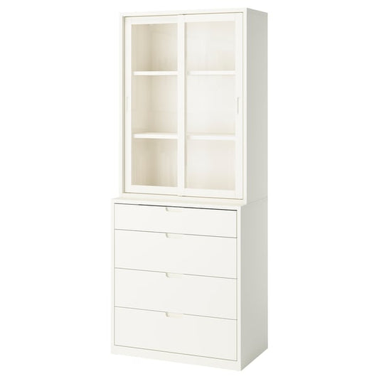 TONSTAD - TONSTAD Storage combination with drawers, off-white/glass, 82x47x206 cm