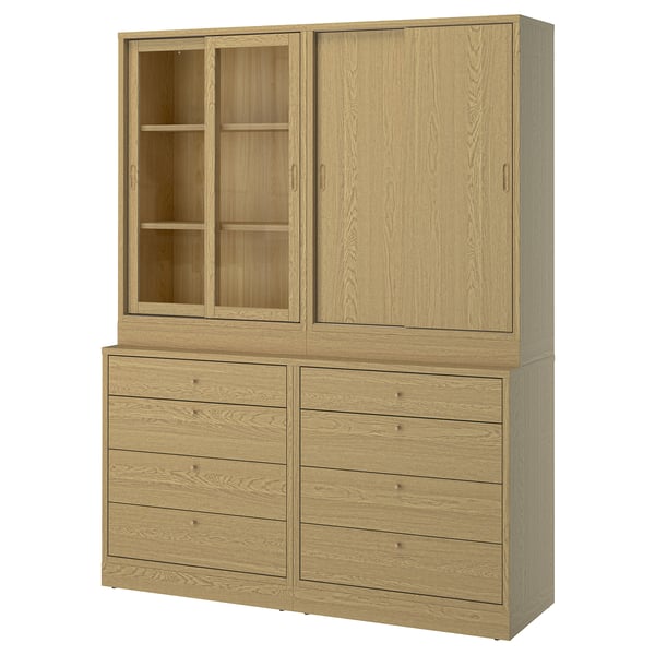 TONSTAD storage combination with drawers, oak veneer/glass, 164x47x210 cm