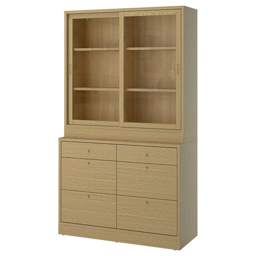 TONSTAD - TONSTAD Storage combination with drawers, oak veneer/glass, 121x47x210 cm