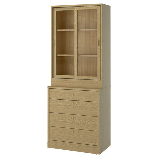 TONSTAD - TONSTAD Storage combination with drawers, oak veneer/glass, 82x47x210 cm