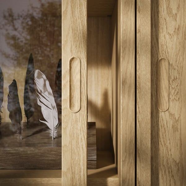 TONSTAD - TONSTAD Storage combination with drawers, oak veneer/glass, 164x47x210 cm