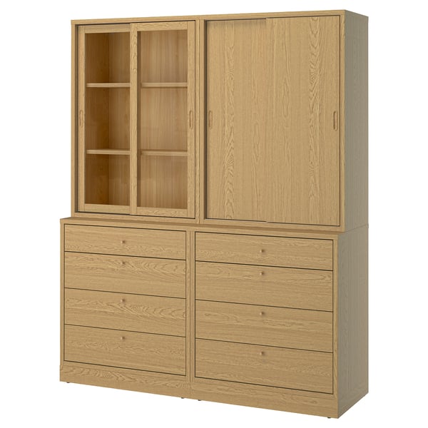 TONSTAD storage combination with drawers, oak veneer/glass, 164x47x210 cm