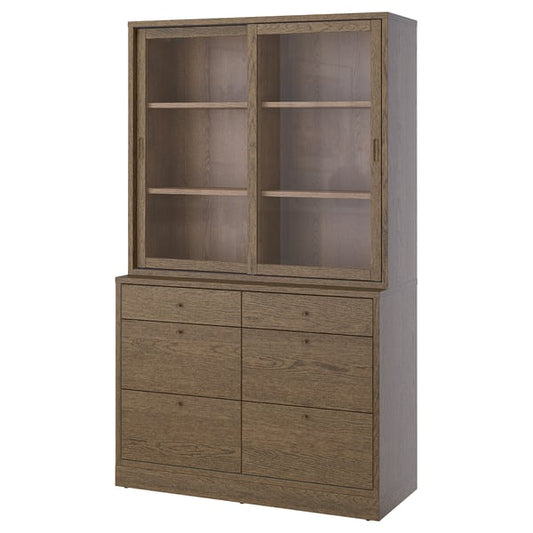TONSTAD - TONSTAD Storage combination with drawers, brown stained oak veneer/glass, 121x47x210 cm