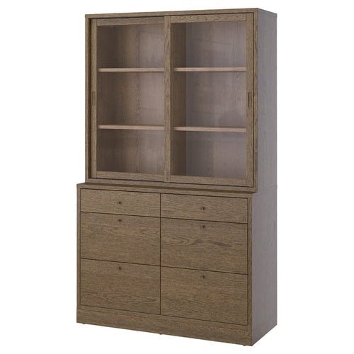TONSTAD - TONSTAD Storage combination with drawers, brown stained oak veneer/glass, 121x47x210 cm