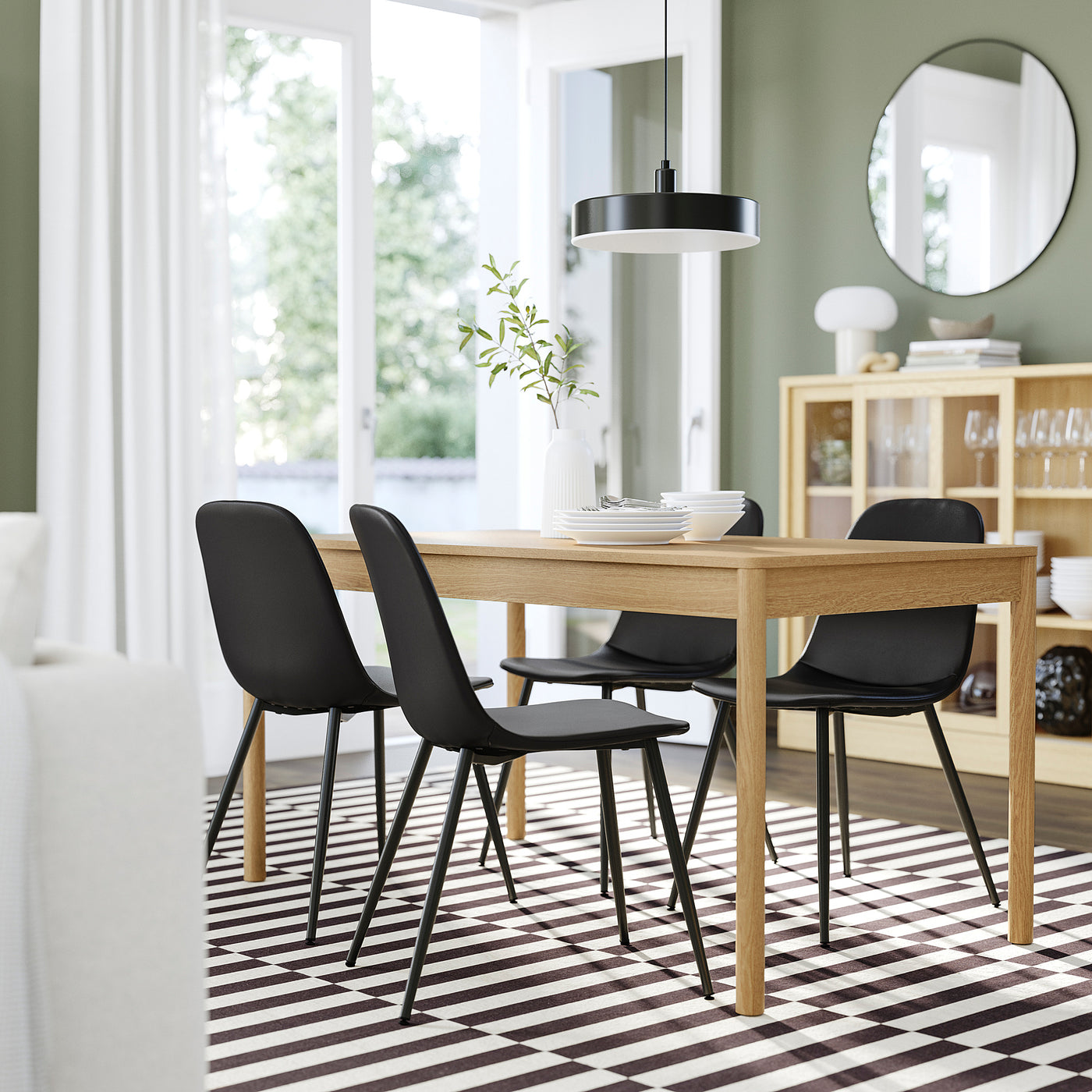 TONSTAD / NORDMANSSKÄR table and 4 chairs, oak veneer/Bomstad black black, 150x80 cm