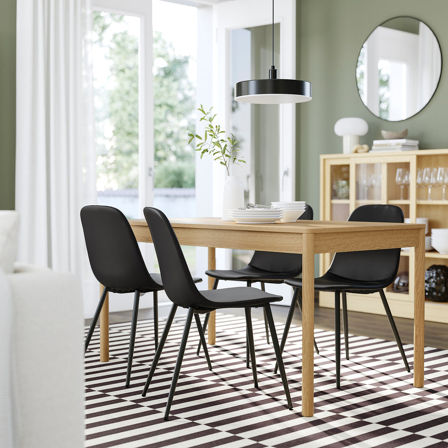 TONSTAD / NORDMANSSKÄR table and 4 chairs, oak veneer/Bomstad black black, 150x80 cm