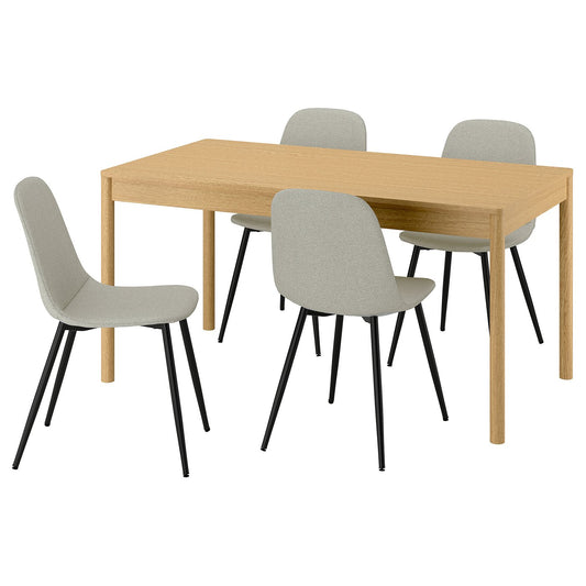 TONSTAD / NORDMANSSKÄR table and 4 chairs, oak veneer/Tonerud grey black, 150x60 cm