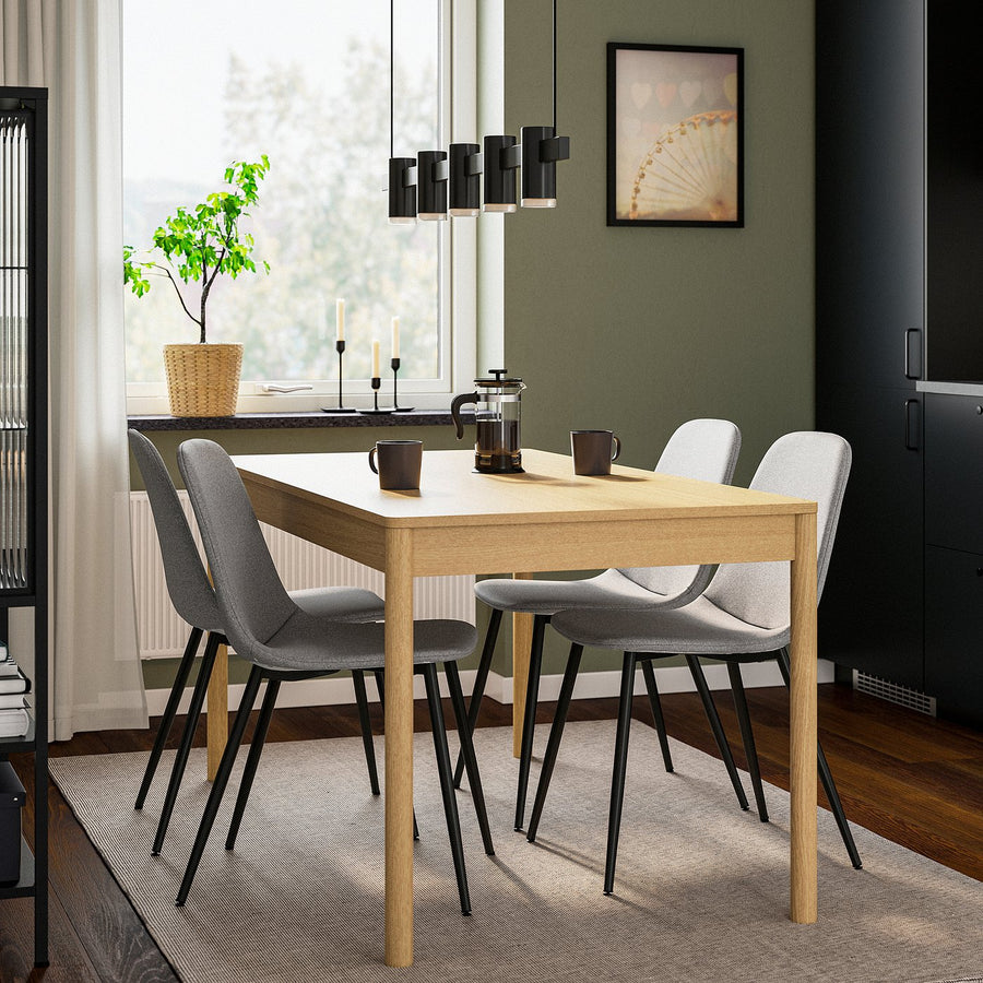 TONSTAD / NORDMANSSKÄR table and 4 chairs, oak veneer/Tonerud grey black, 150x80 cm