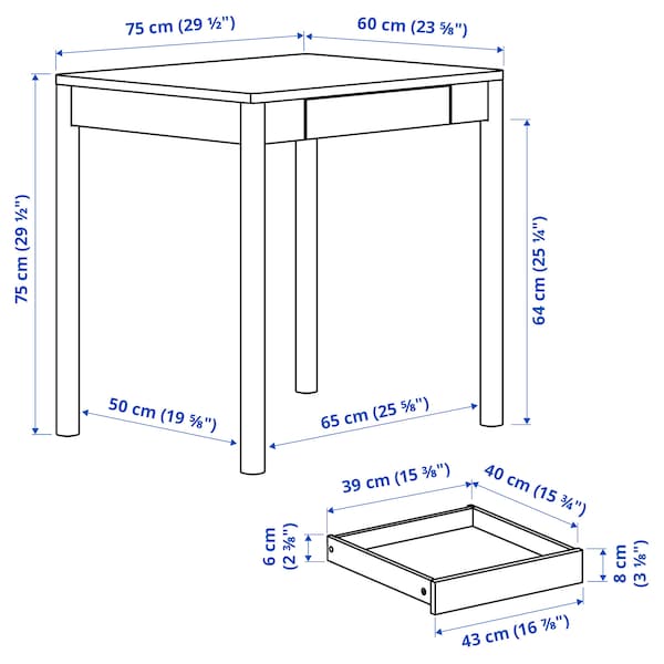 TONSTAD - Desk, off-white, 75x60 cm