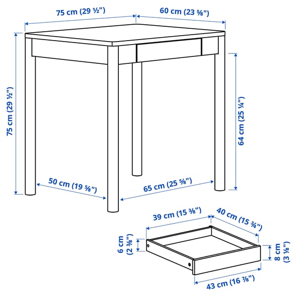 TONSTAD desk, off-white, 75x60 cm
