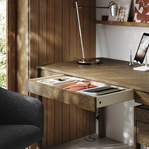 TONSTAD - Desk, brown stained oak veneer, 140x75 cm