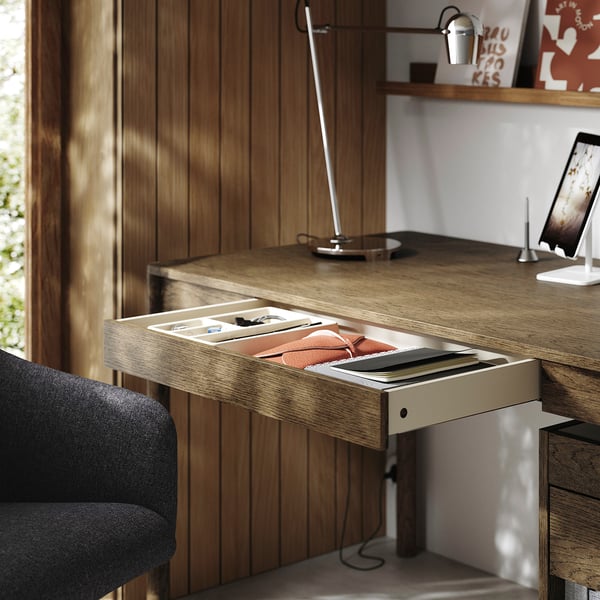 TONSTAD desk, brown stained oak veneer, 140x75 cm