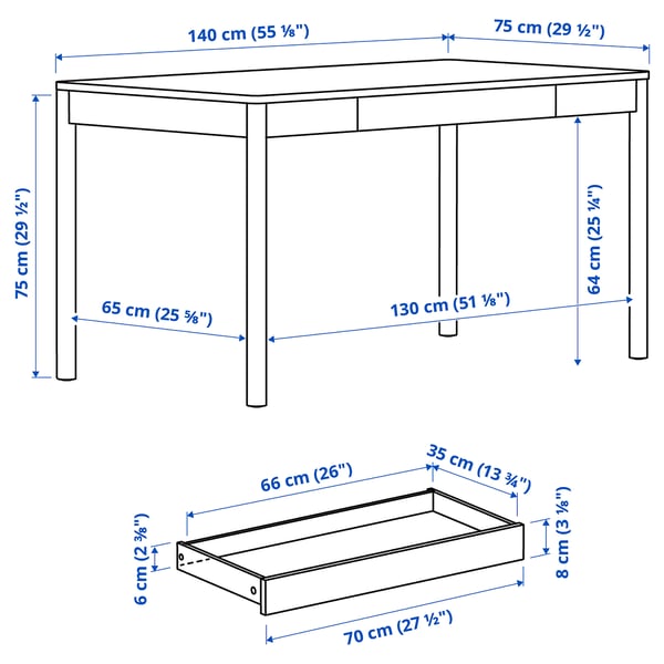 TONSTAD desk, brown stained oak veneer, 140x75 cm