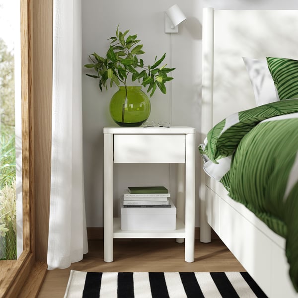 TONSTAD bedroom furniture, set of 3, incl bed storage/off-white, 140x200 cm