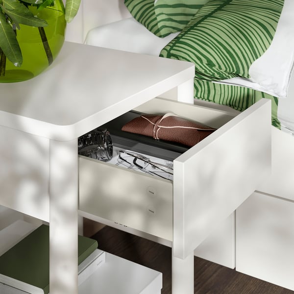 TONSTAD - 3-piece bedroom set, underbed storage included/dirty white,180x200 cm